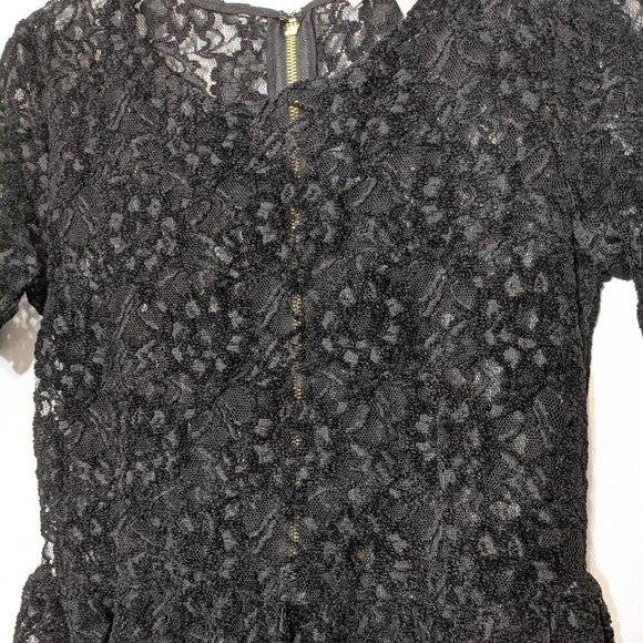 Forever 21 Sheer Black Lace Tunic Top; Short Sleeves; Bottom Ruffle; Size Small - Picture 2 of 4